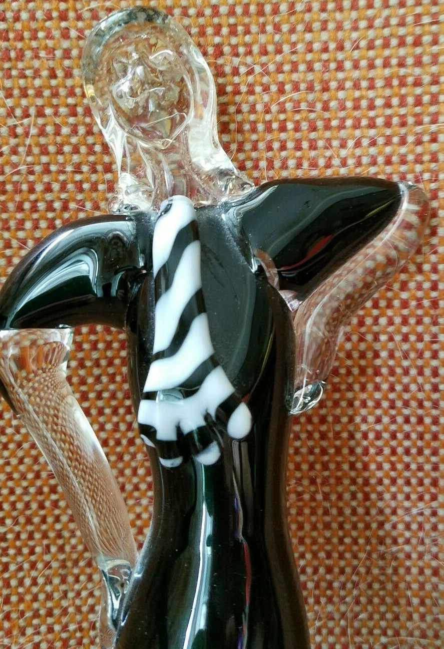 MURANO GLASS WOMAN FIGURINE SCULPTURE BLACK WHITE CLEAR w/ OLD FLECKS DUST VTG