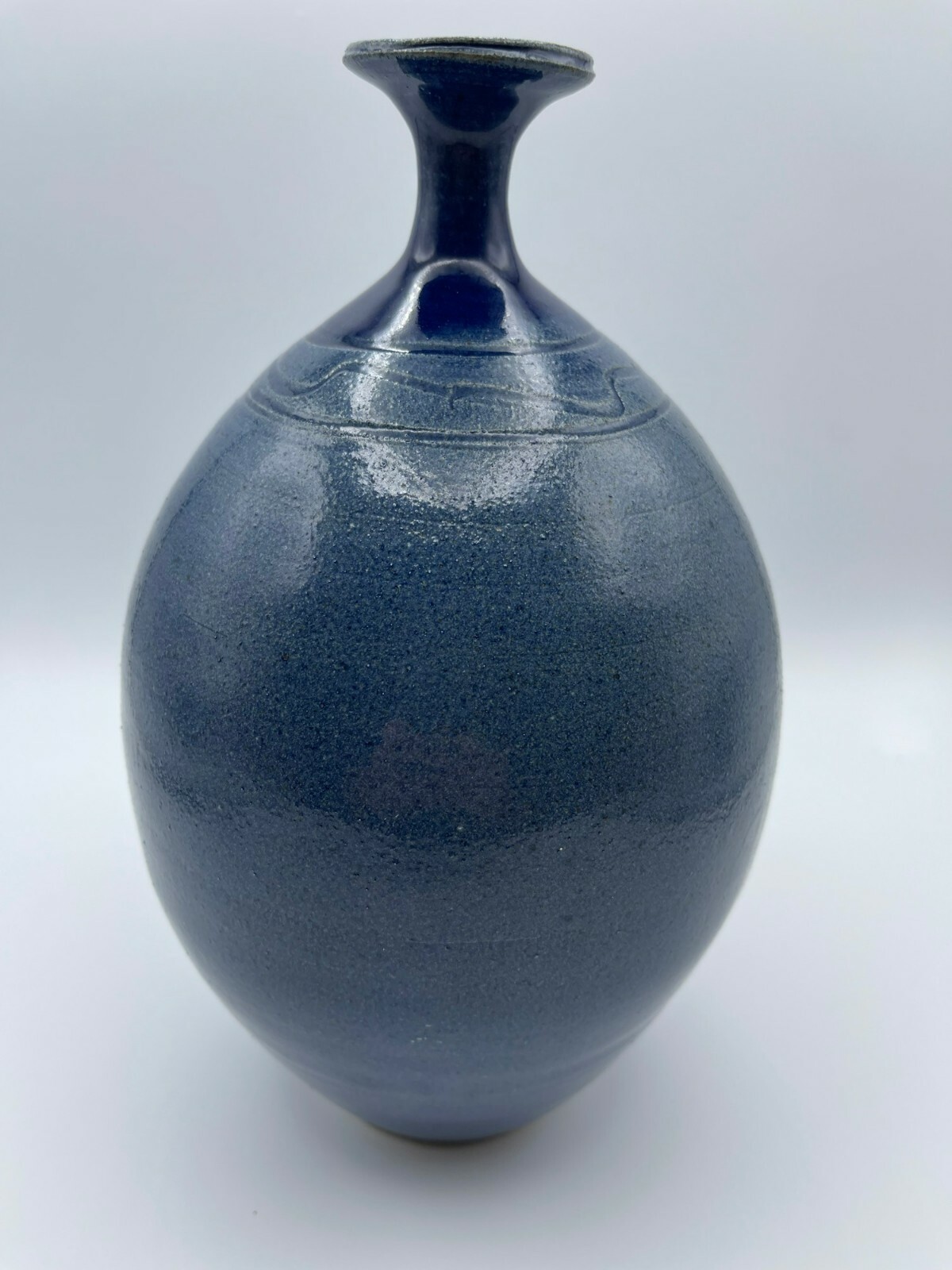 Beautiful Blue Handcrafted Vase, Unique Style, 2003, Artist Signature