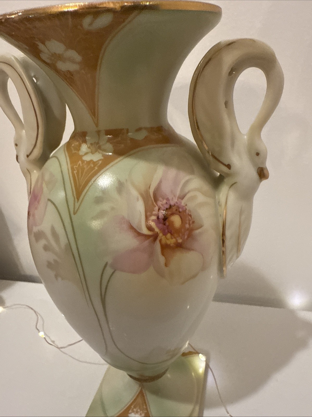 RS Suhl Germany Antique Swan Handle Vase- Hand Painted Porcelain- RARE