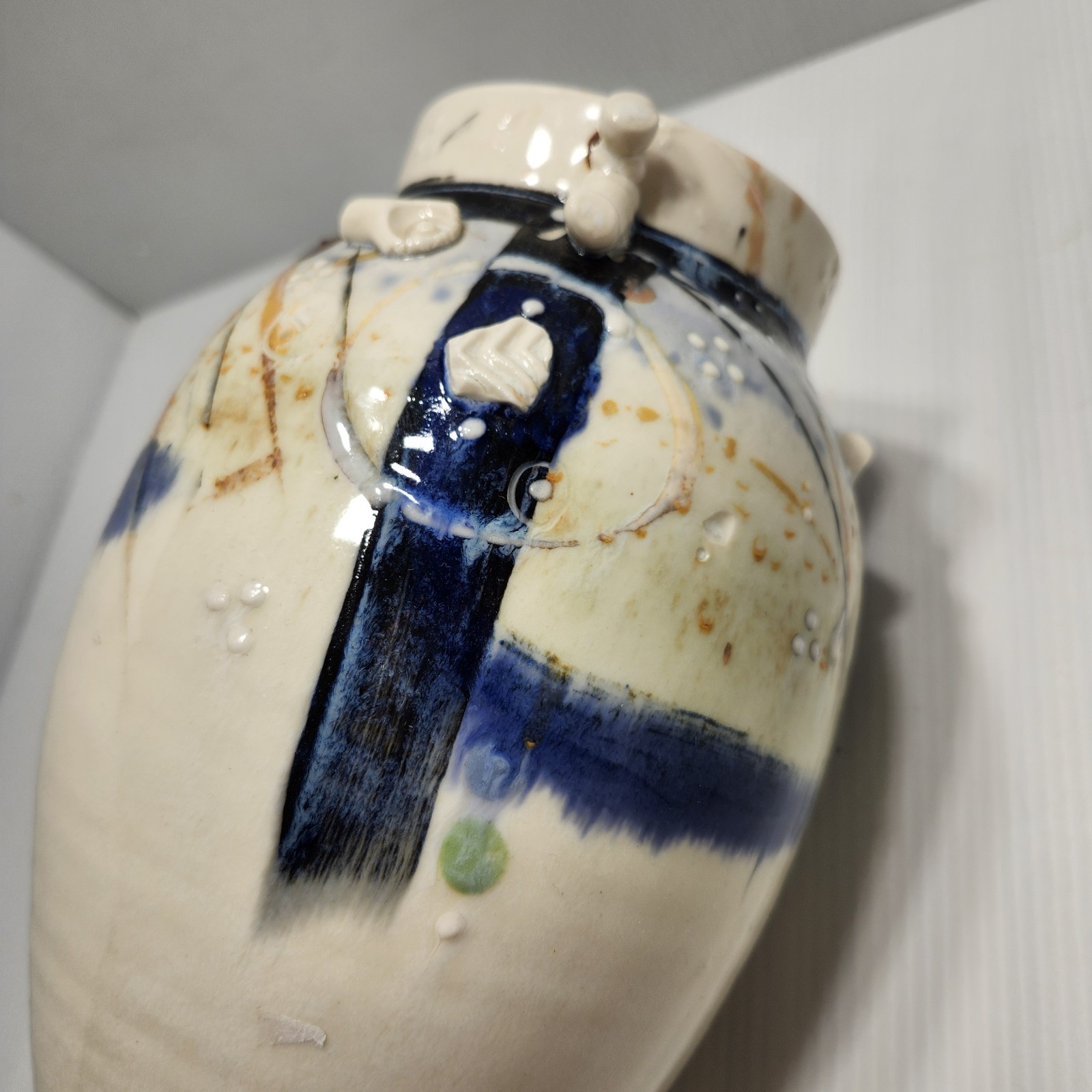 Studio Art Pottery Vase Signed J Mitcaem Contemporary Asian Abstract Expression