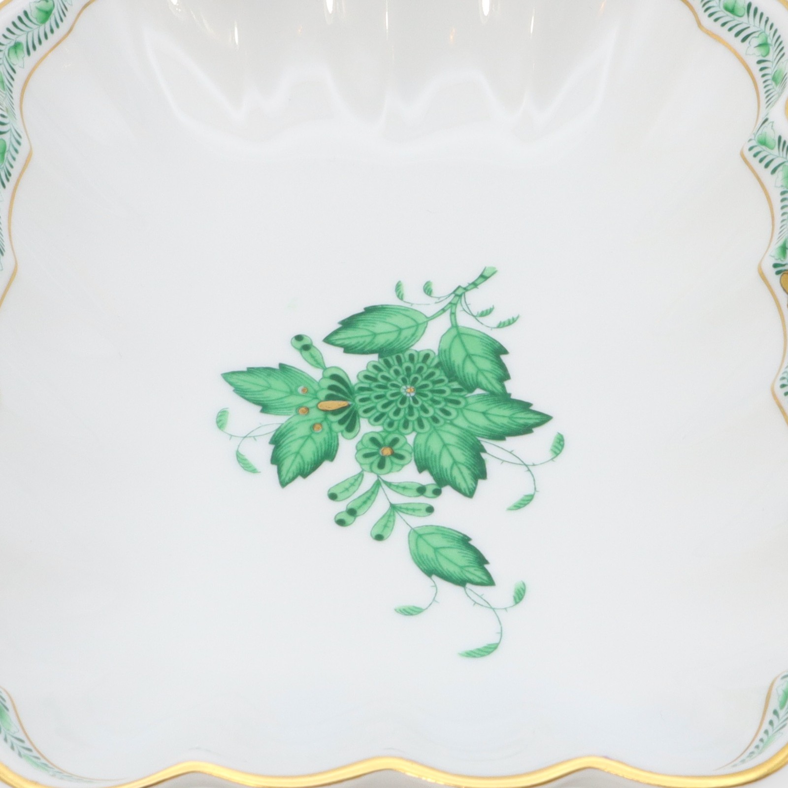 Herend Apponyi Green Trinket Tray Server – Porcelain Dish – Vintage Hungarian Ch