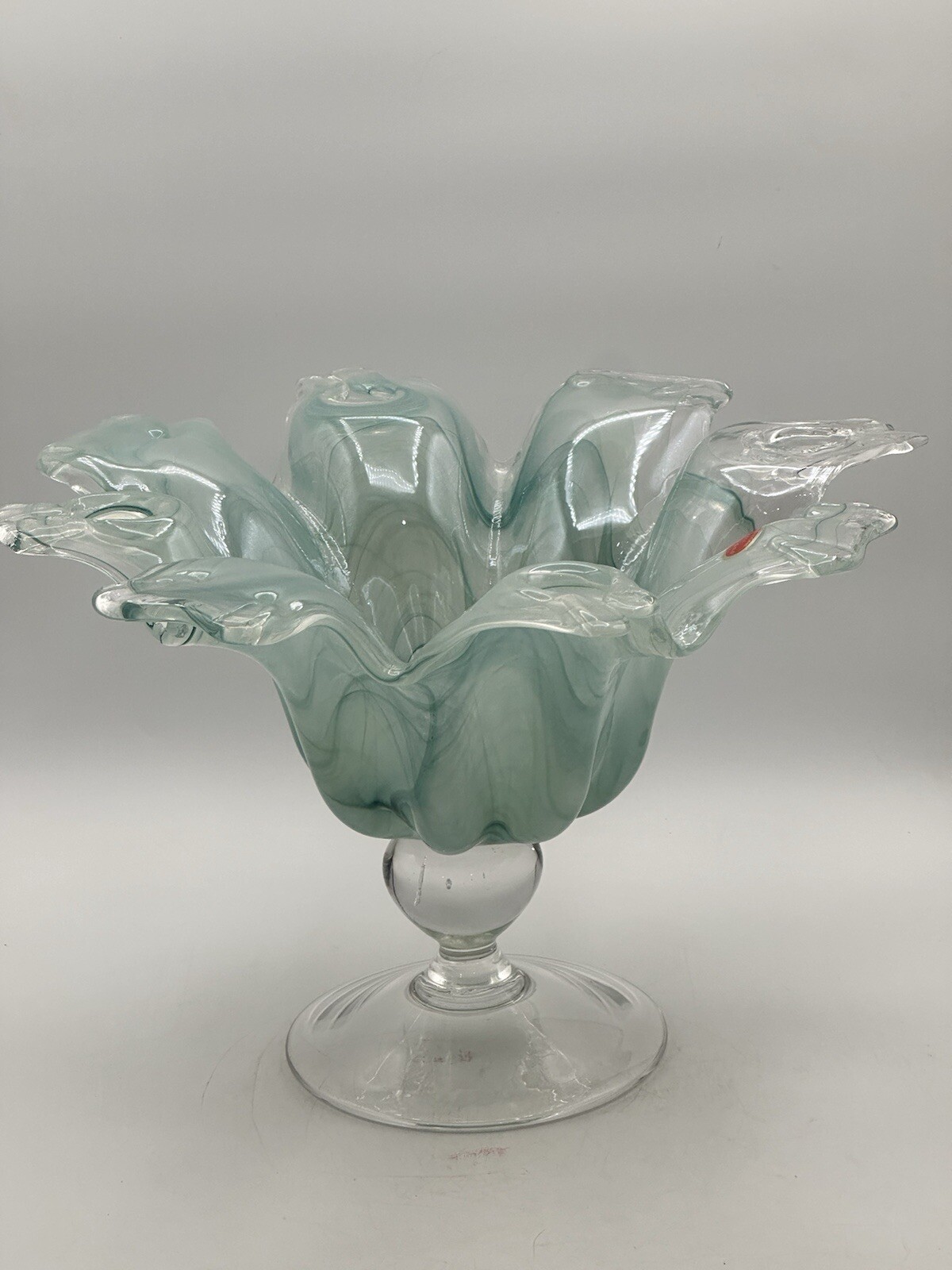 Lavorazione Arte Murano Mint Green And Clear Stretch Glass Compote On Clear Base