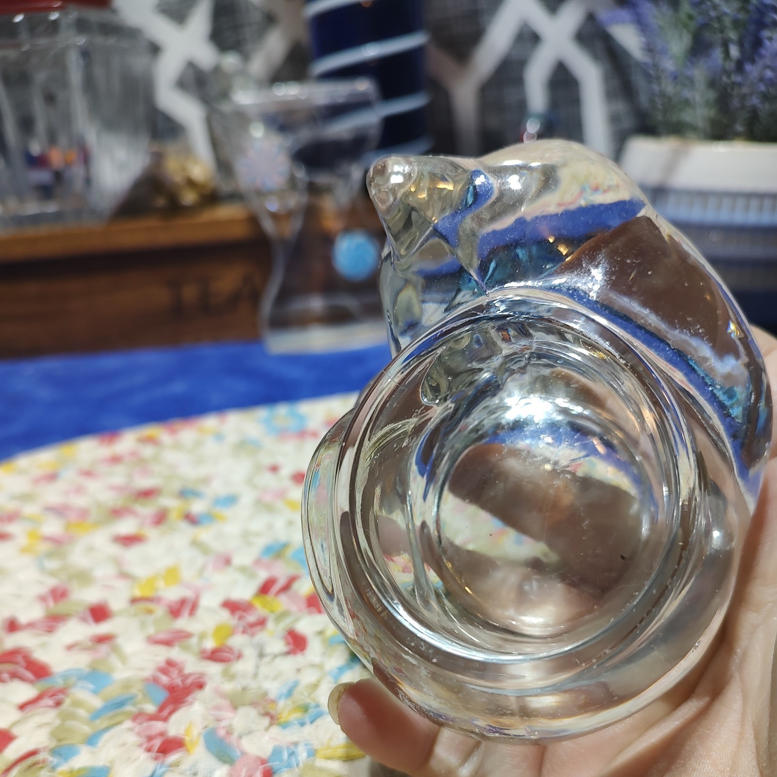 VTG Indiana Glass Sleeping Clear Glass Cat Candle Votive Paperweight 4 1/2in