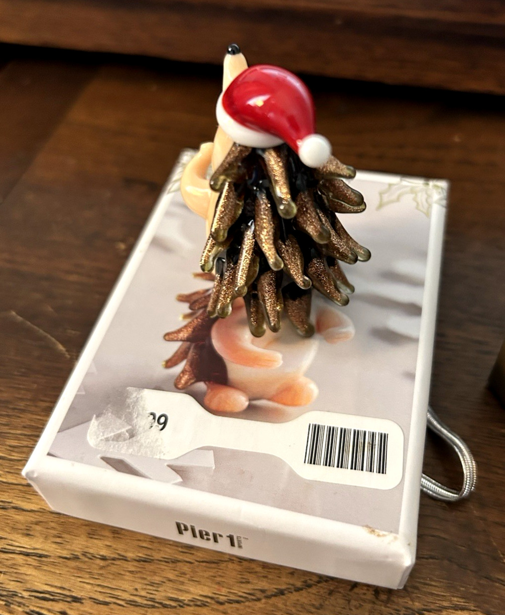 Pier 1 Glass Hedgehog 2″ Herisson Figurine with Santa Hat Holiday Decor