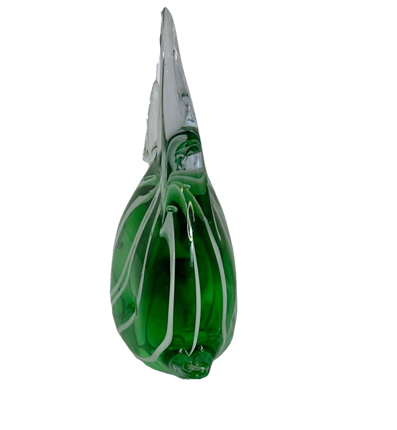 Vintage Murano Style Art Glass Tropical Angelfish Figurine Green White Striped