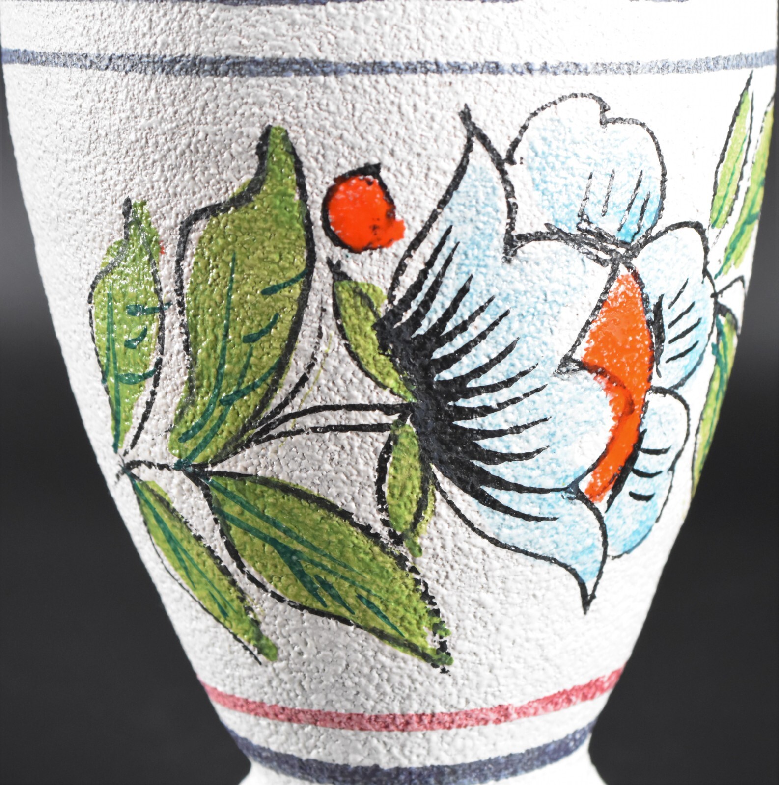 VTG Italian Art Pottery Vase Textured Lava Glaze Hand Painted Flowers Signed 8″