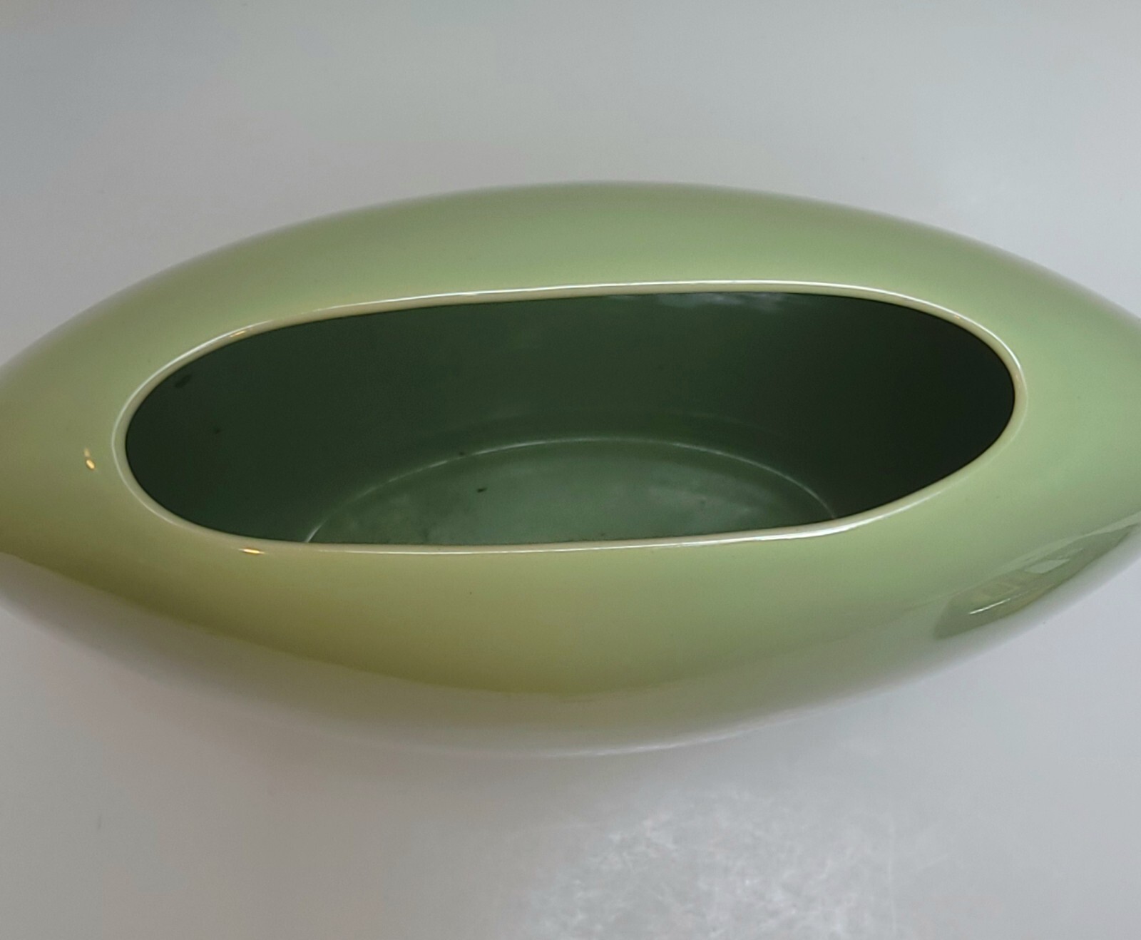 Vintage 1980s Oval Light Green Vase, Japan, 8 3/4 Inches Tall, Retro, Modern