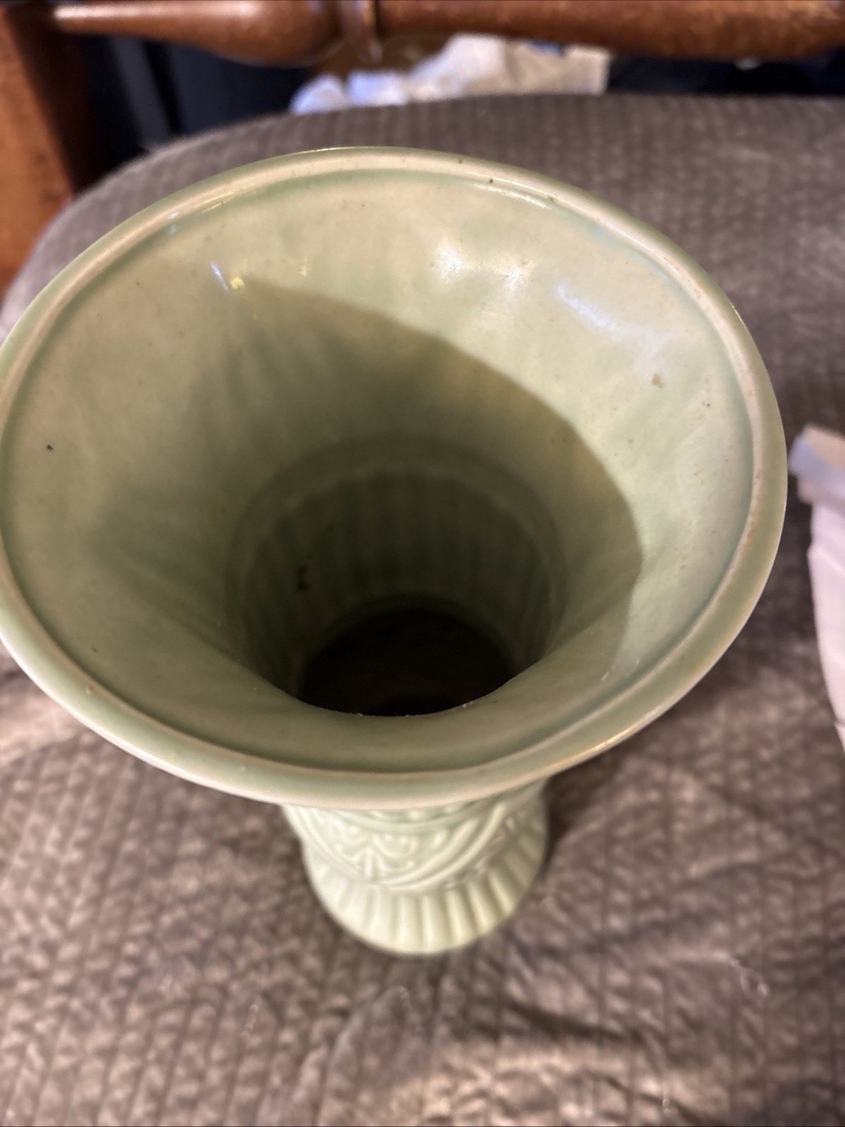 Celadon Vase Raised Geometric Patterns Andrea By Sadek Chopsticks 12 inches