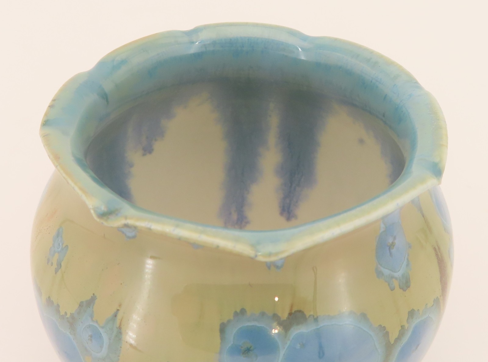 Crystalline Glaze Mini Pottery Vase Jar Blue Crystals Artist Signed 3.25″ High