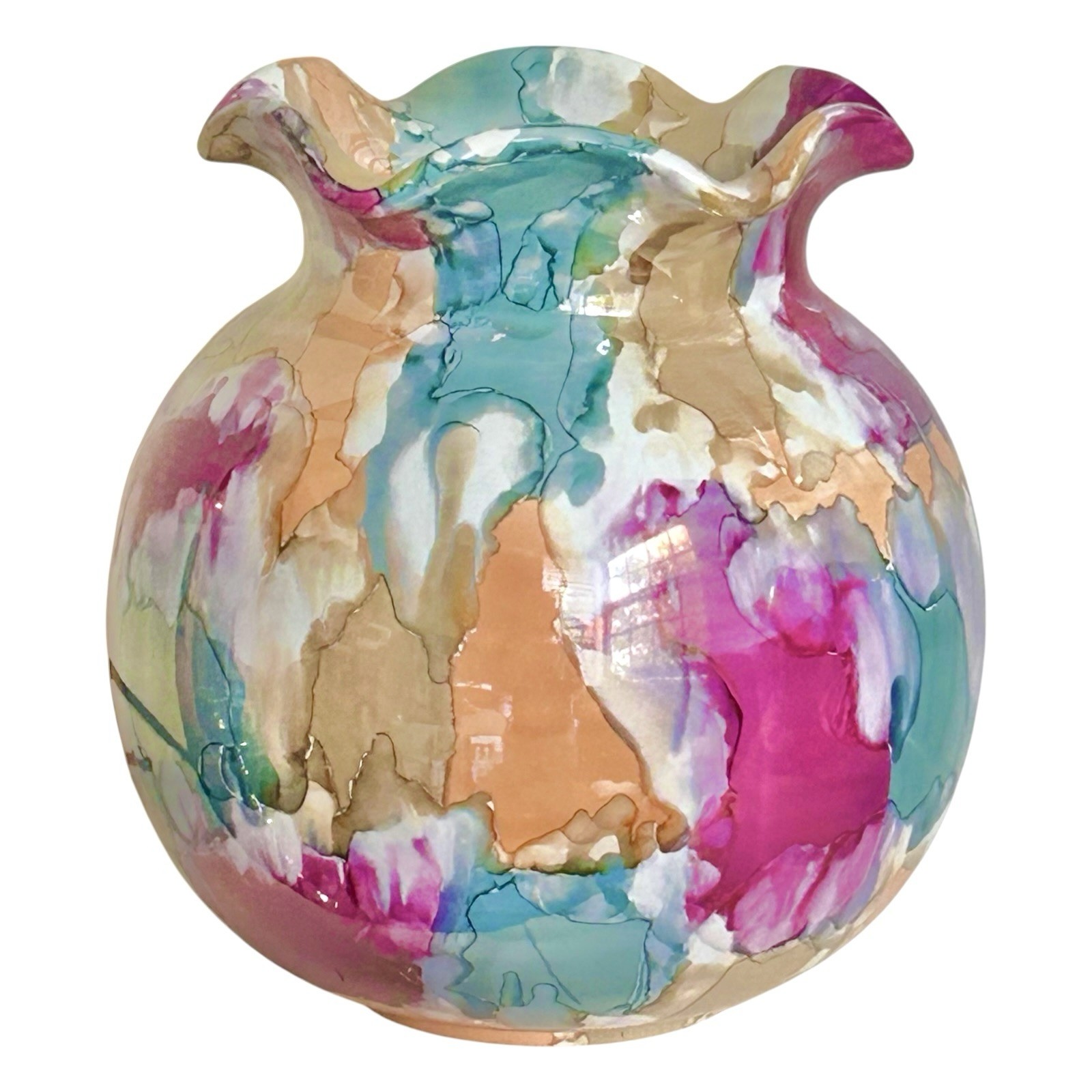 VTG Italian ART GLASS Porcelain VASE Handpainted Abstract Pottery Hi-Gloss Glaze