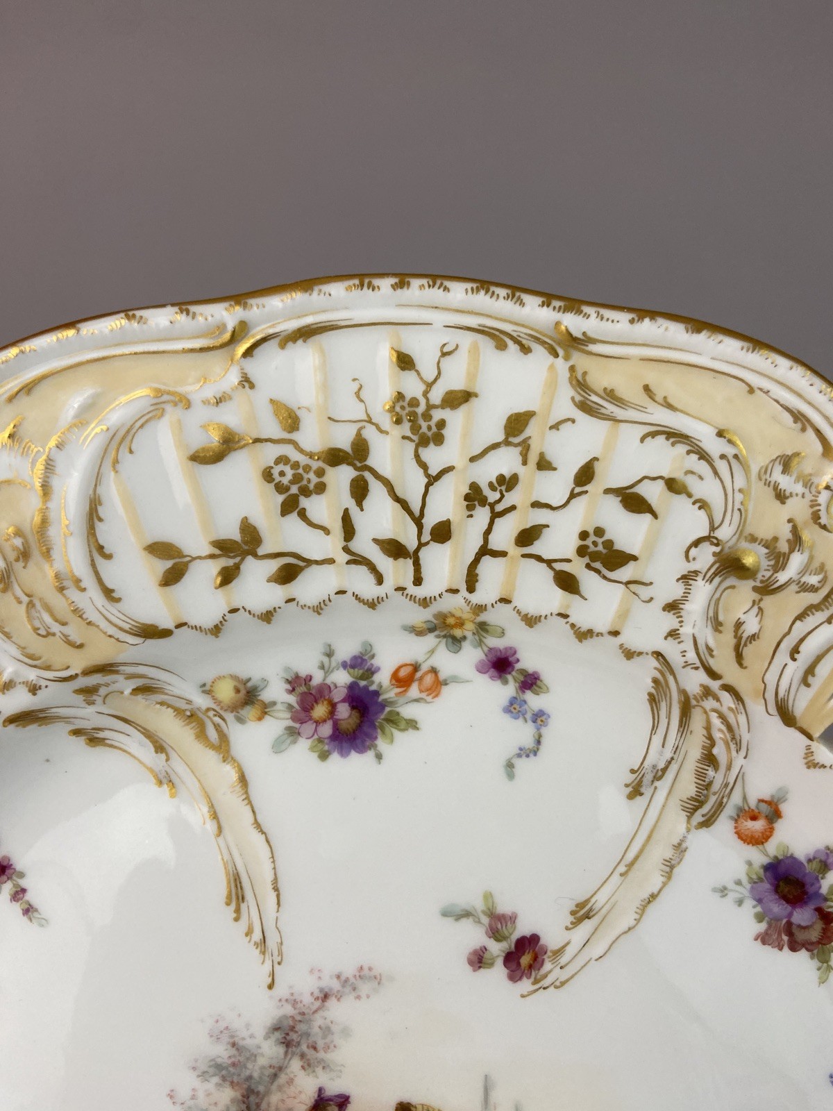 Important KPM Berlin Reticulated Plate, Watteau-Style Scene, 19th Century #2