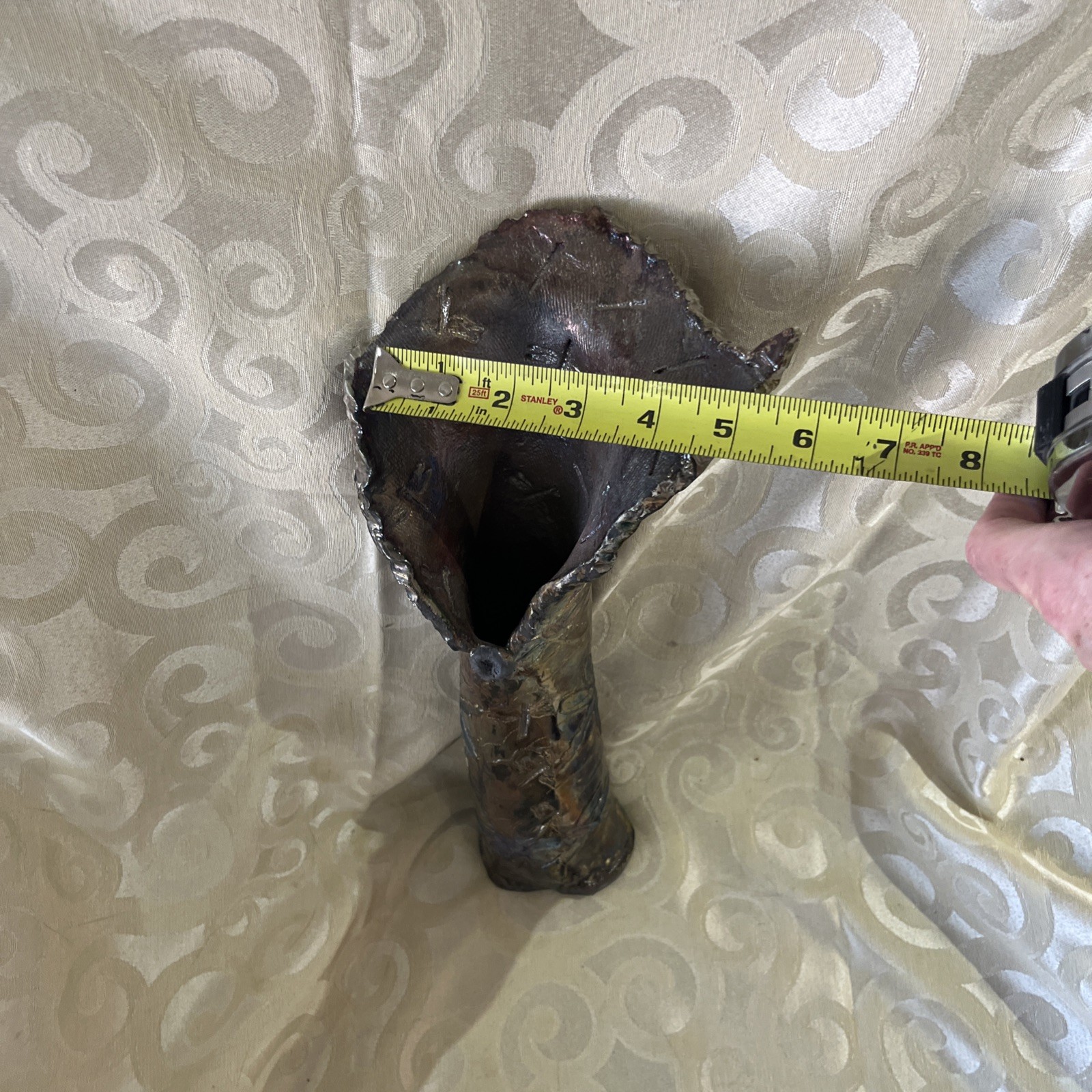 Handmade Raku Pottery Vase 14” Iridescent Studio Art Sculptural Vessel Unique