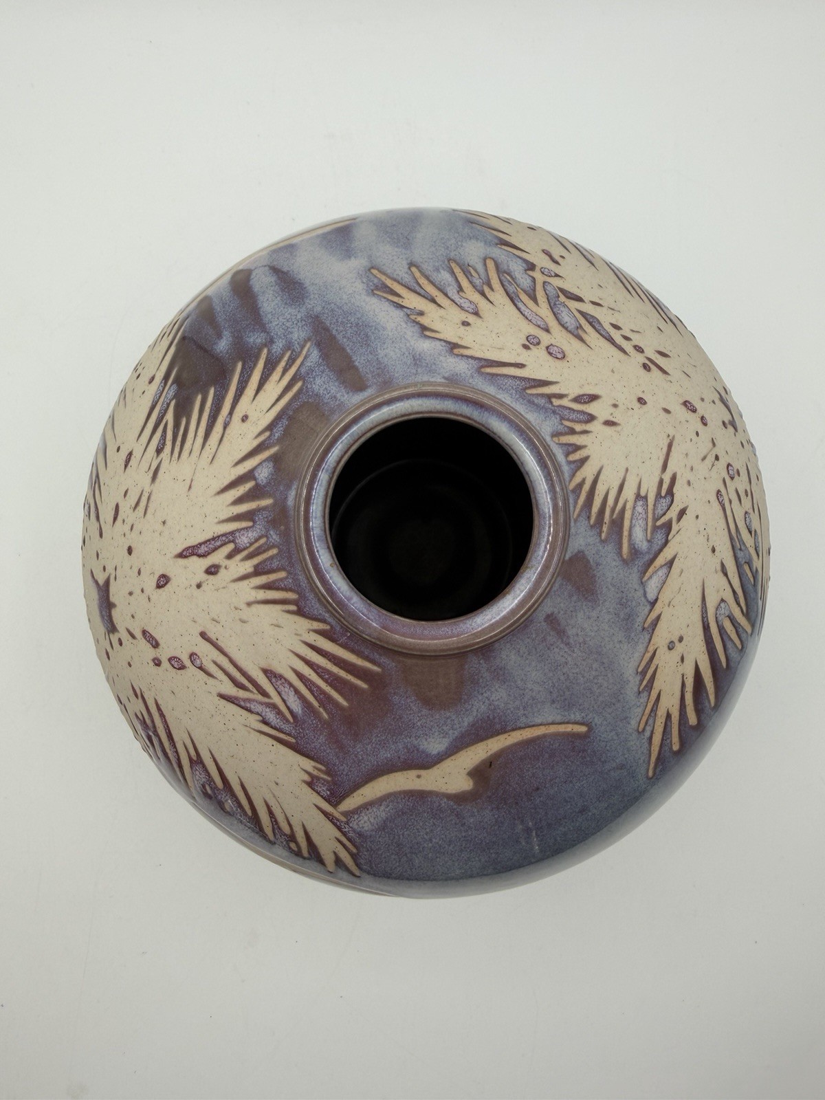 DMW Don Williams Studio Art Pottery Florida Palm Trees Birds Vase 6.75” Signed