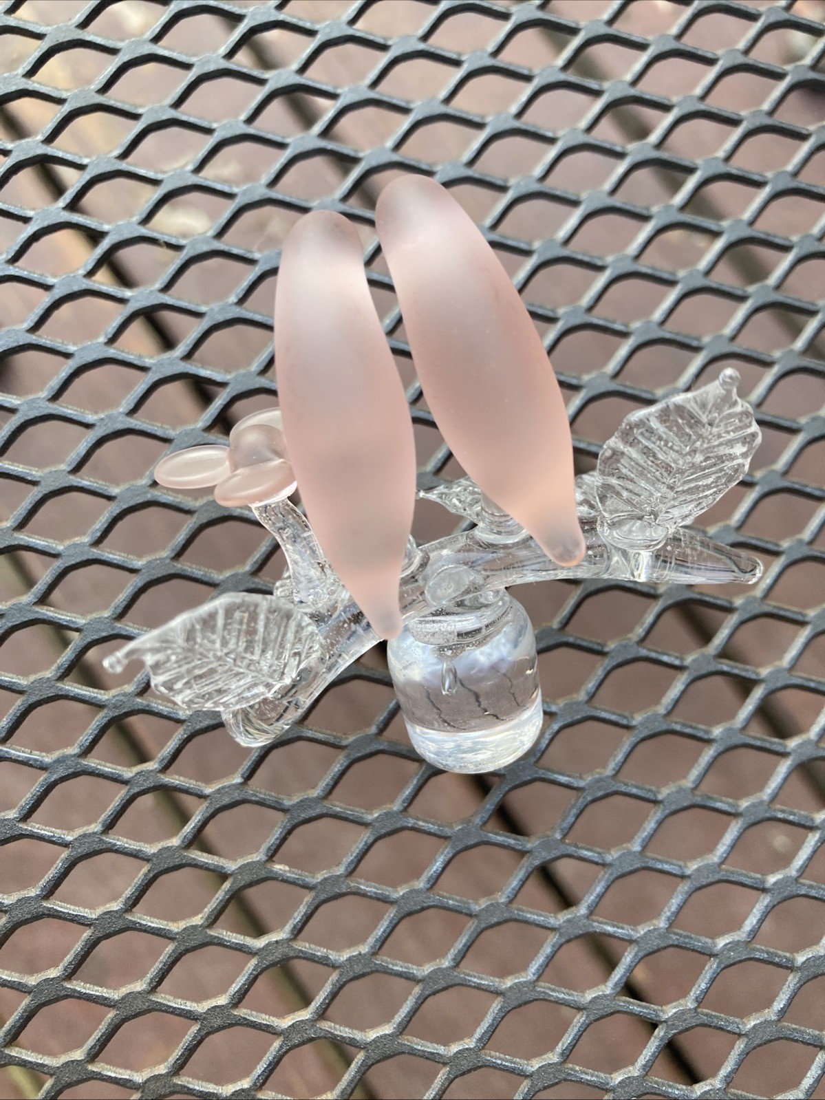 Vintage Hand-Frosted Crystal Love Bird Perfume Bottle Stopper Glass Art