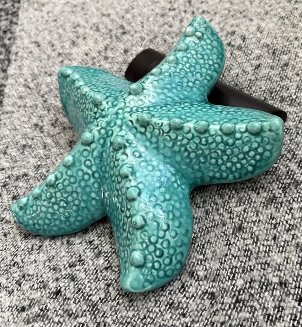 Turquoise Ceramic Starfish Decorative Figurine Glossy Sea Green & Textured 8”x8”