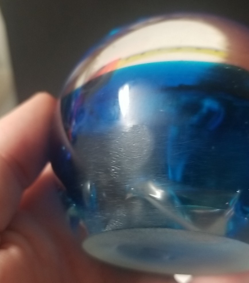 Vintage Glass Ball Blown Paperweight Blue Bubble Configuation 3 1/4″ **Read**