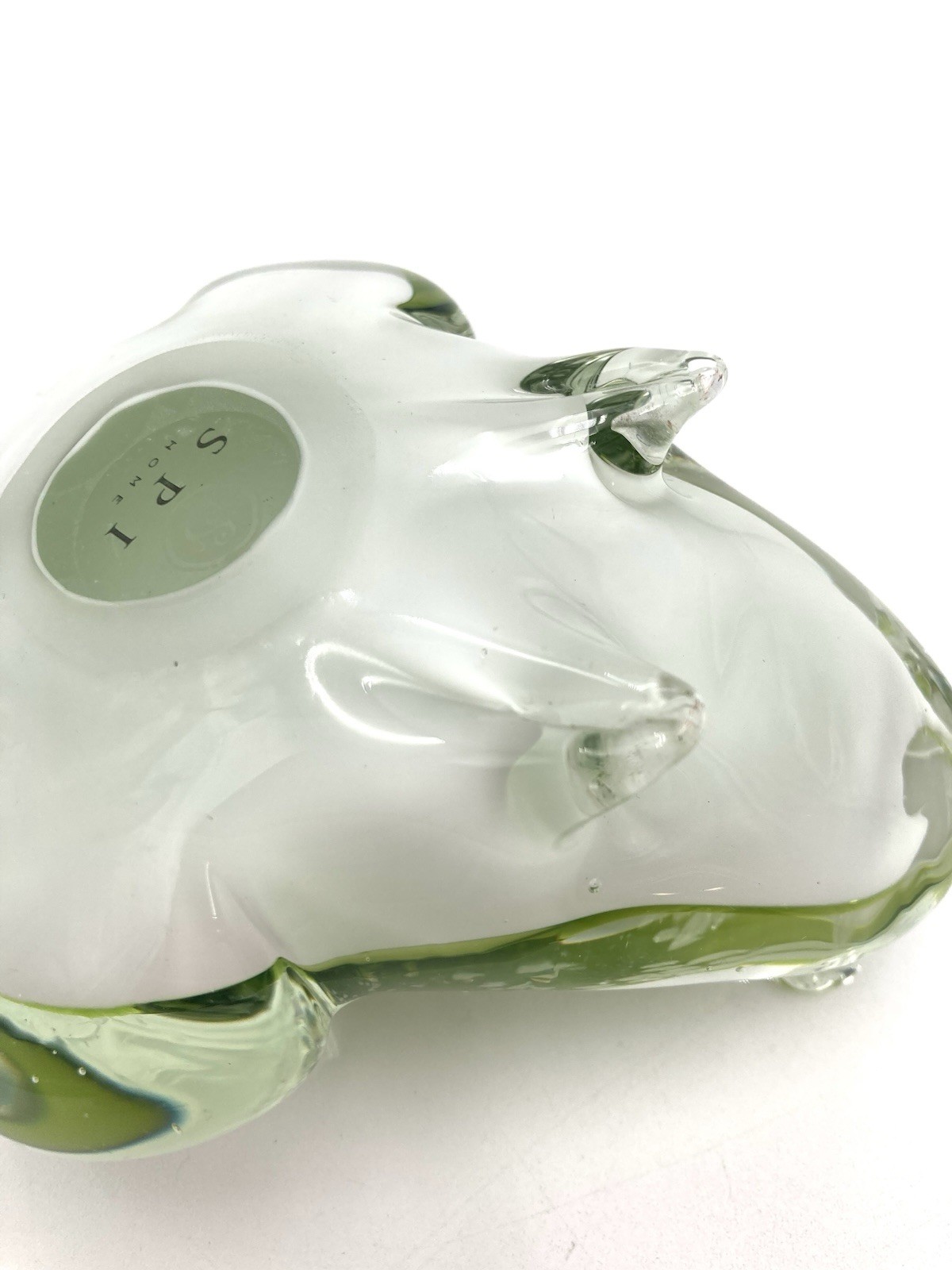 Art Glass Frog Toad Paperweight Speckled Green Vtg SPI Home 3.5” X 4.5”
