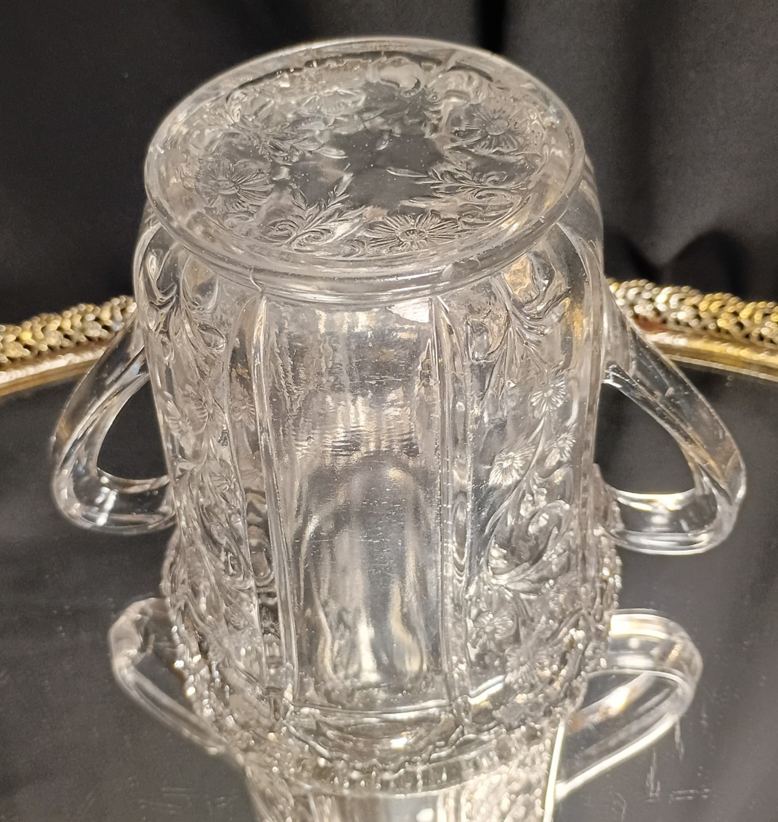Antique 2-Handled PANELED HEATHER Tall Celery/Sawtooth Vase Indiana Glass