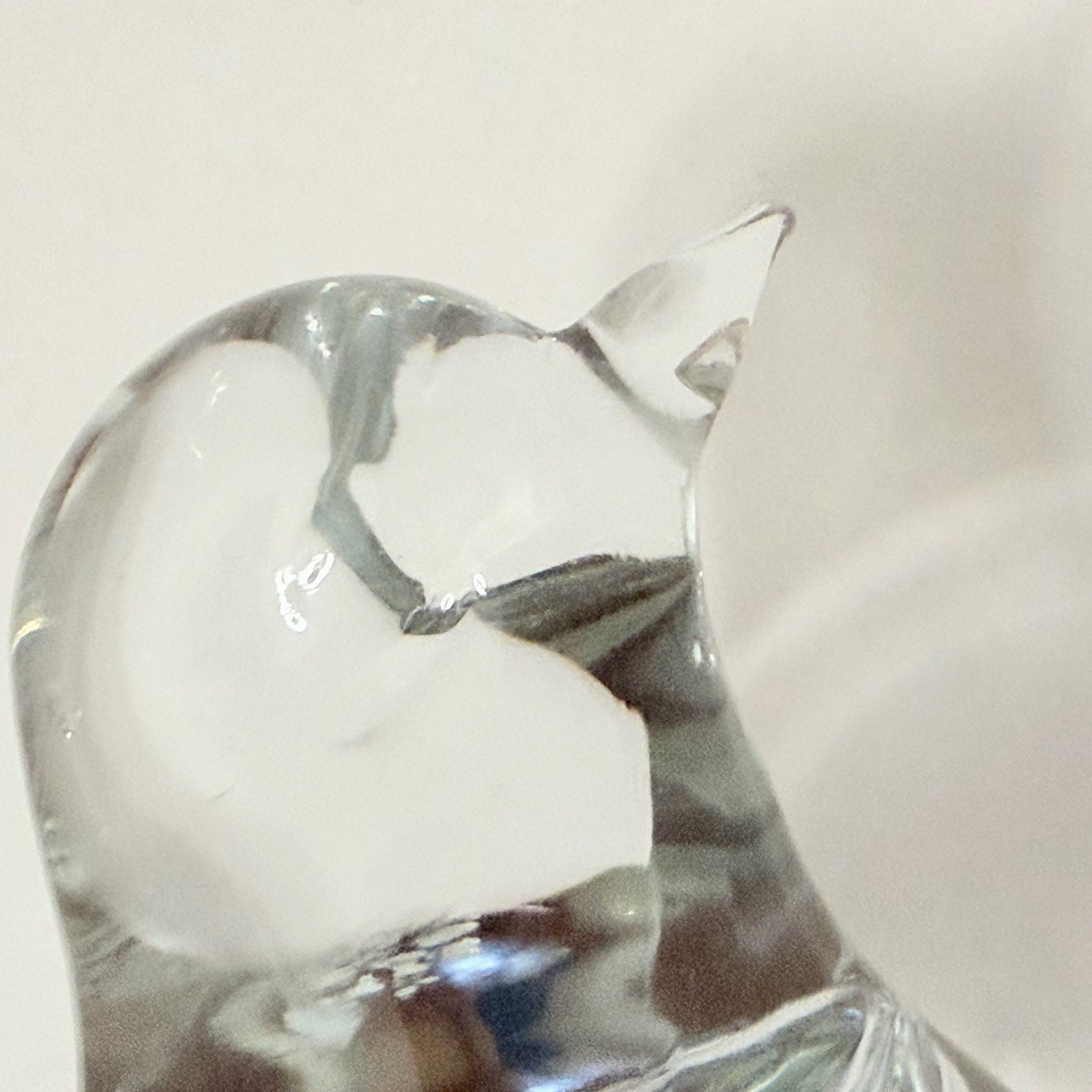 Penguin Figurine Art Glass Clear White Speckle Boho VTG Handmade Crystal Gift