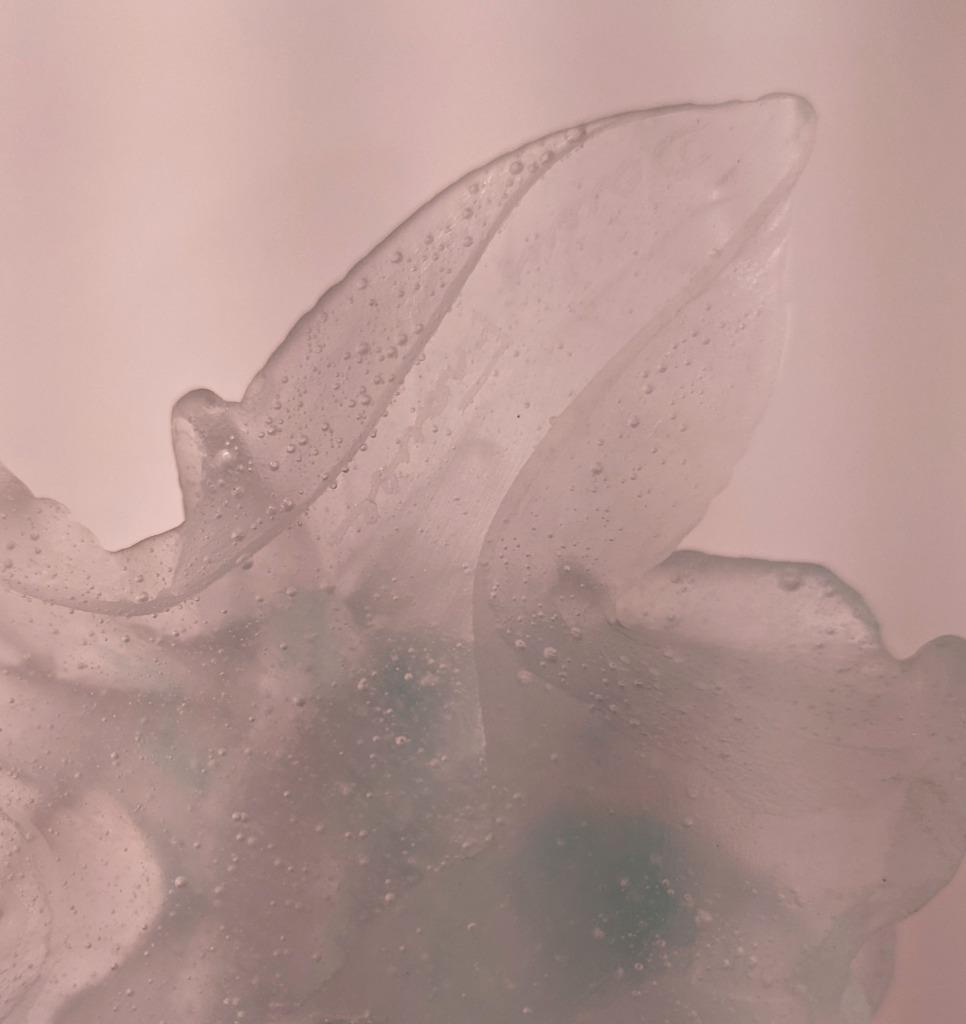 DAUM PALE BLUE PATE DE VERRE CRYSTAL GLASS ROSE FLOWER FIGURINE PAPERWEIGHT