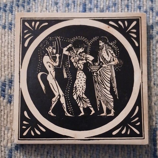 6 Ceramic Decorative Tiles 3x3in Square Black & White Greek Key Mythology Glossy