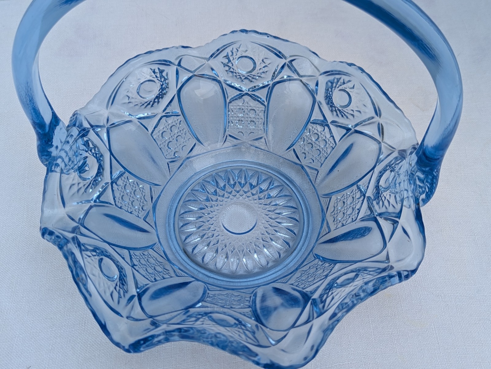 LE Smith Light Blue Glass Bride’s Basket 9 Quintec Vintage