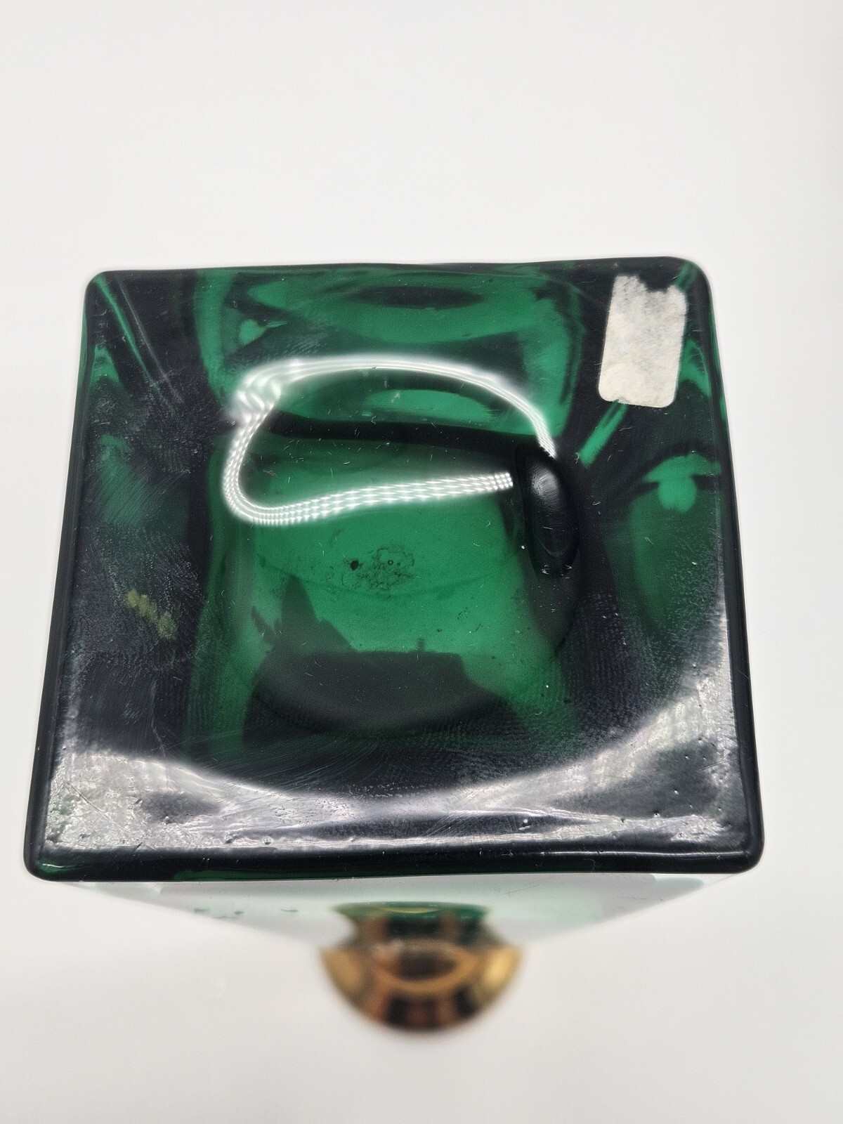 Venician Murano Glass Art Vase Emerald Green Gold Hand Painted Floral Bohemian