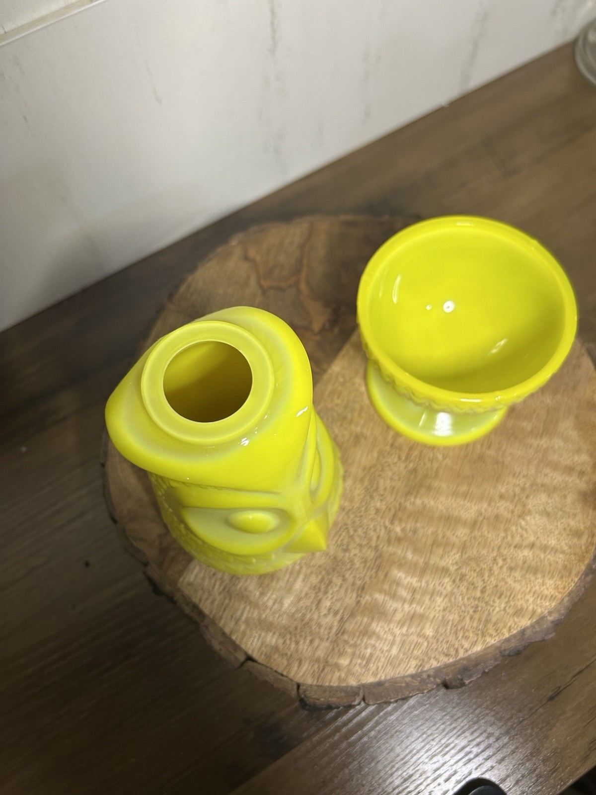 MOSSER VIKING MOLD DANDELION YELLOW GLASS OWL FAIRY LAMP LIGHT NEWEST RELEASE
