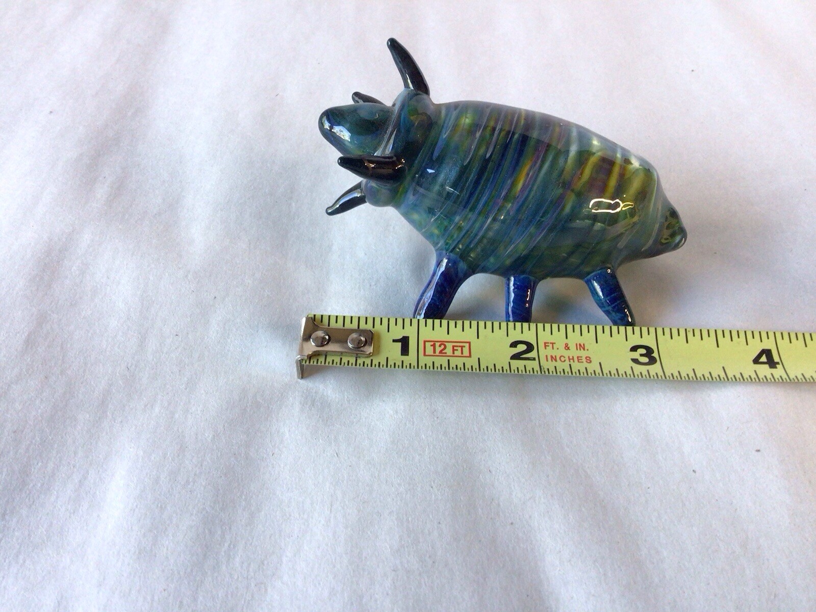 Handblown Glass Conch Shell Blue Swirl 3 1/2” X 1 3/4”