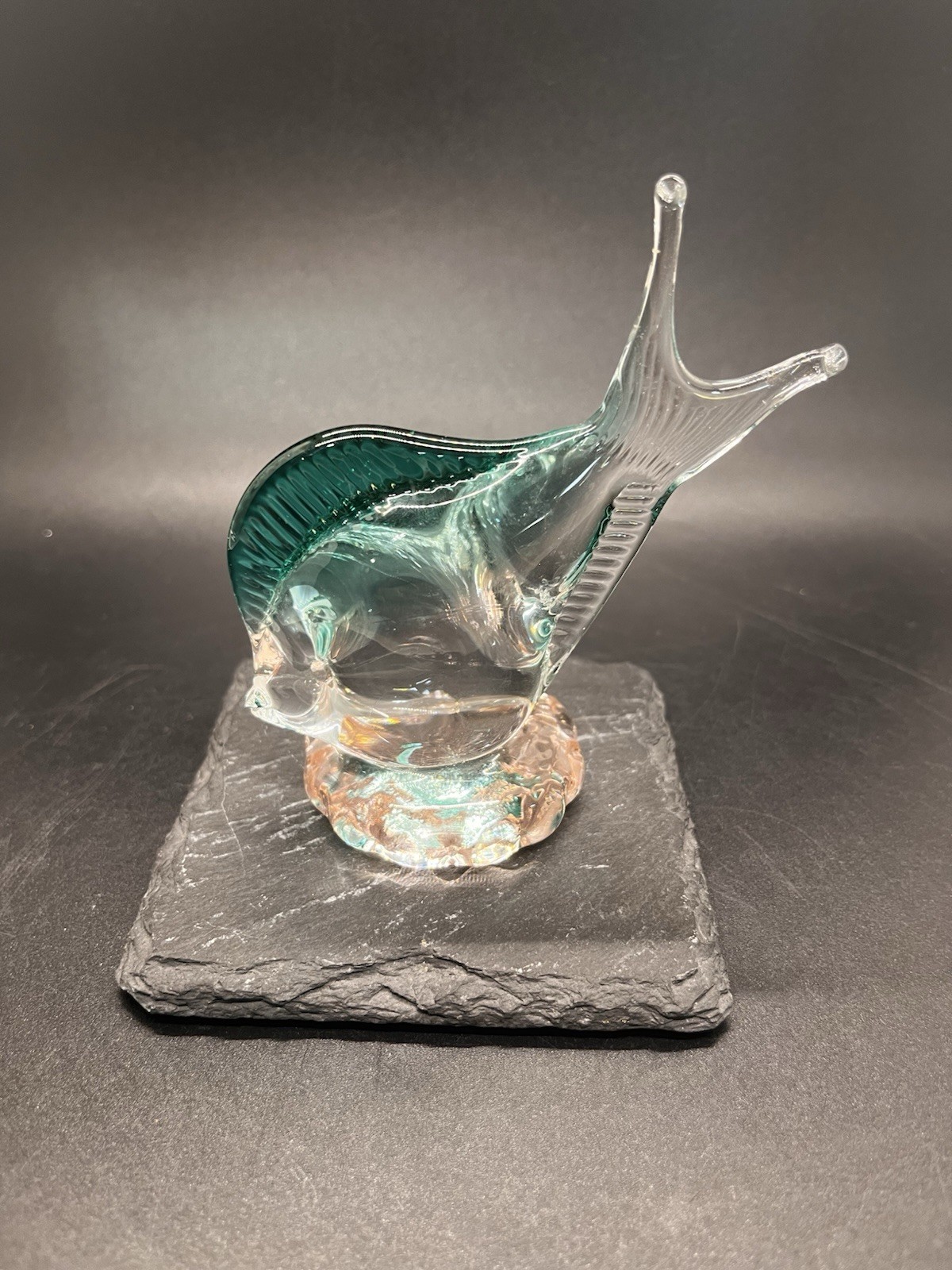 Blown Arte Murano ICET Clear & Blue Pink Base Fish Figurine