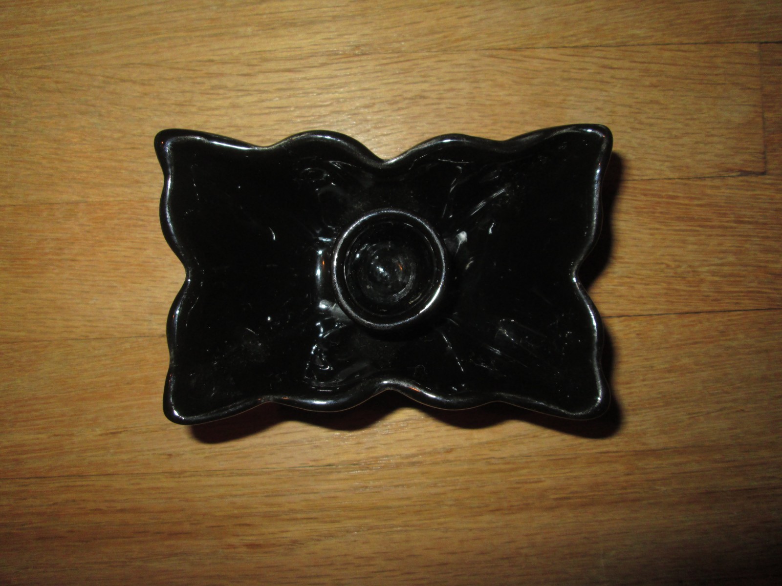 Pair of 2 Vtg MCM USA 415 Black Scallop-Edged Rectangular Taper Candle Holders