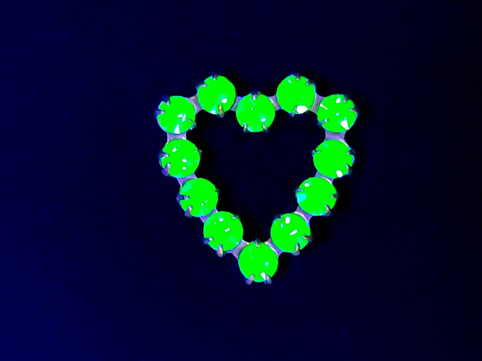 Jeweled Uranium Glass Heart Components Green Vintage 1970s