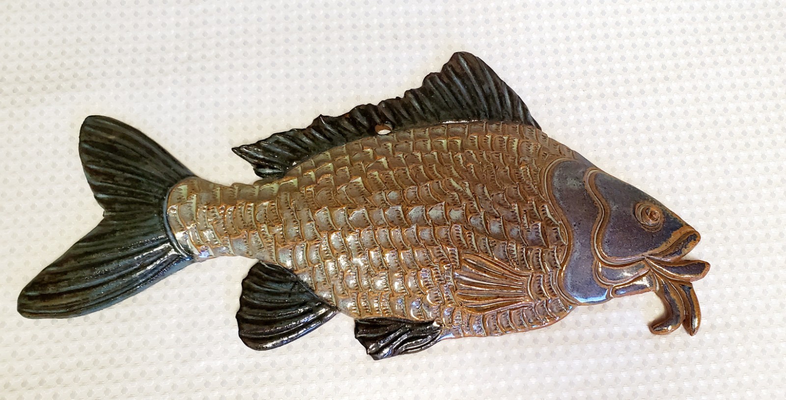 Vintage Ceramic Fish Wall Hanging Plaque Art Pottery Rustic Coastal Decor