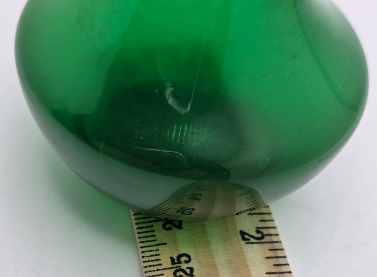 Vintage MCM Green Glass Round Bottom Fluted Mouth Bud Vase 3.5″ Tall