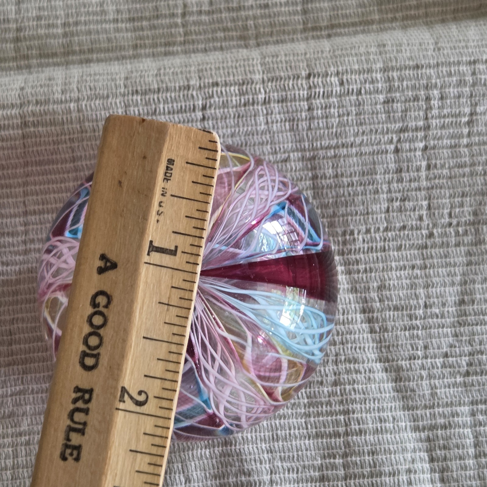 Vintage Latticinio Ribbons Murano Hand Blown Art Glass Paperweight 2.25″