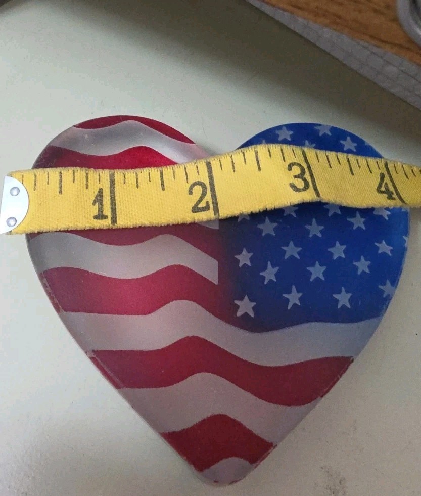 Fenton Art Glass Patriotic USA Flag Heart Shaped Paperweight Land That I Love