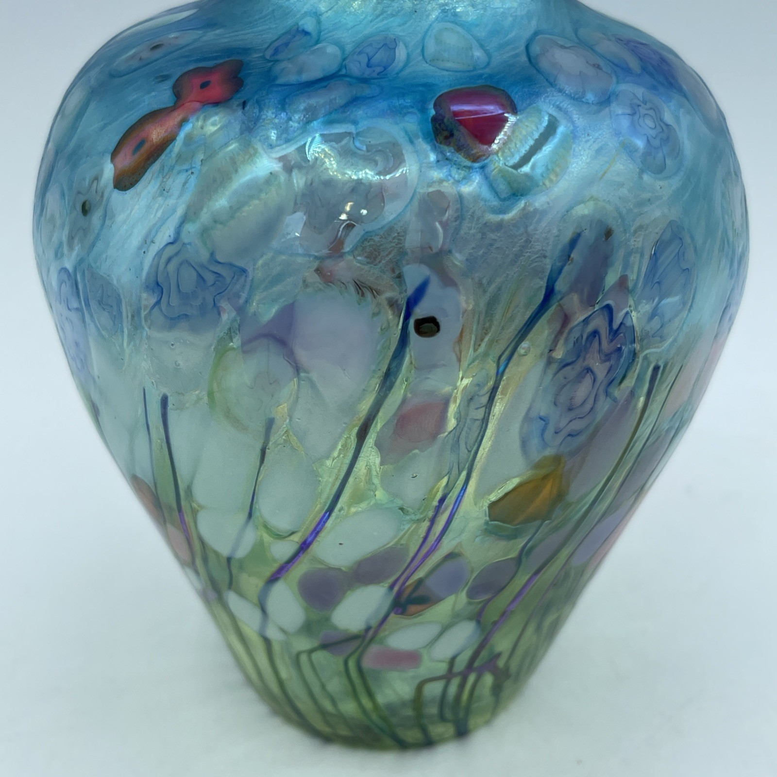 ROBERT HELD SIGNED 6″ IRIDESCENT ART GLASS STUDIO VASE CALIFORNIA POPPY STYLE