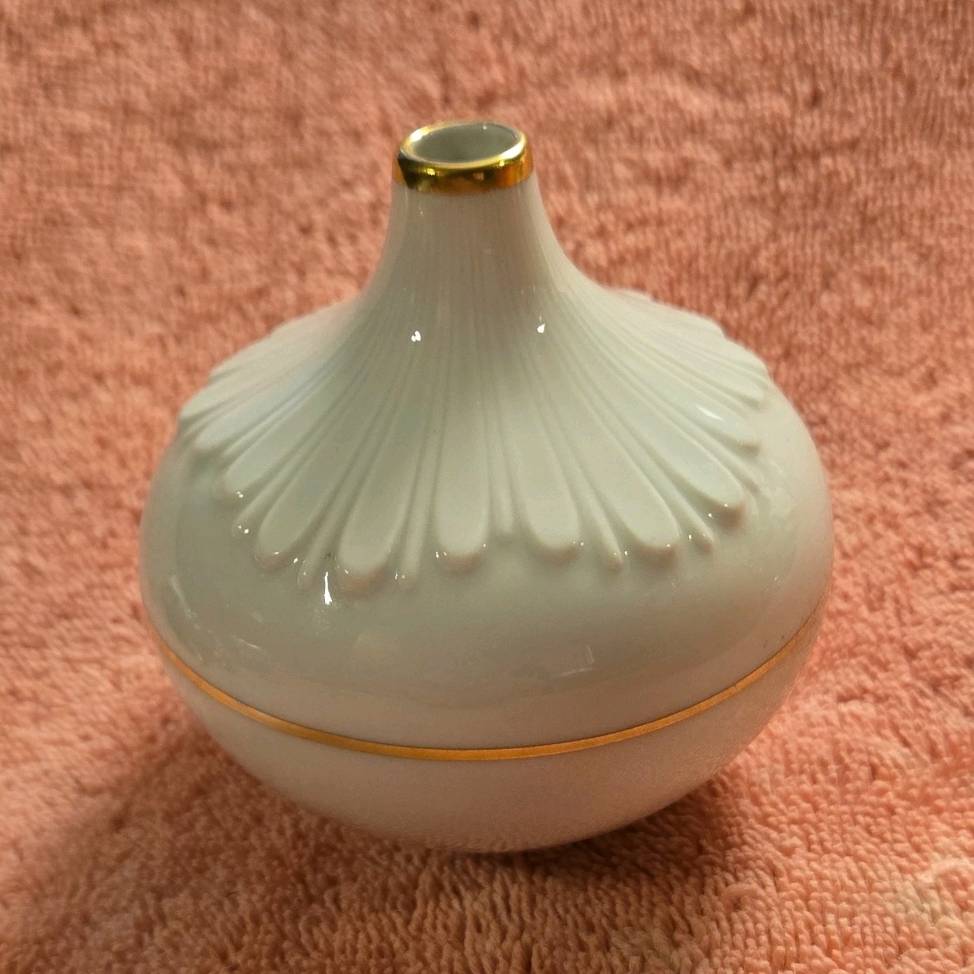 Vintage Langenthal Suisse White Porcelain Vase Gold Trim Switzerland