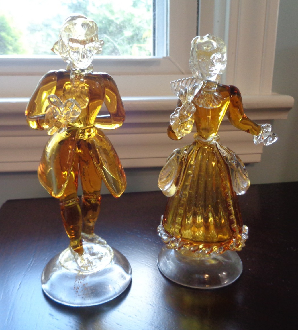 FABULOUS VINTAGE HANDCRAFTED VENETIAN MURANO GLASS BAROQUE MAN & WOMAN FIGURINES