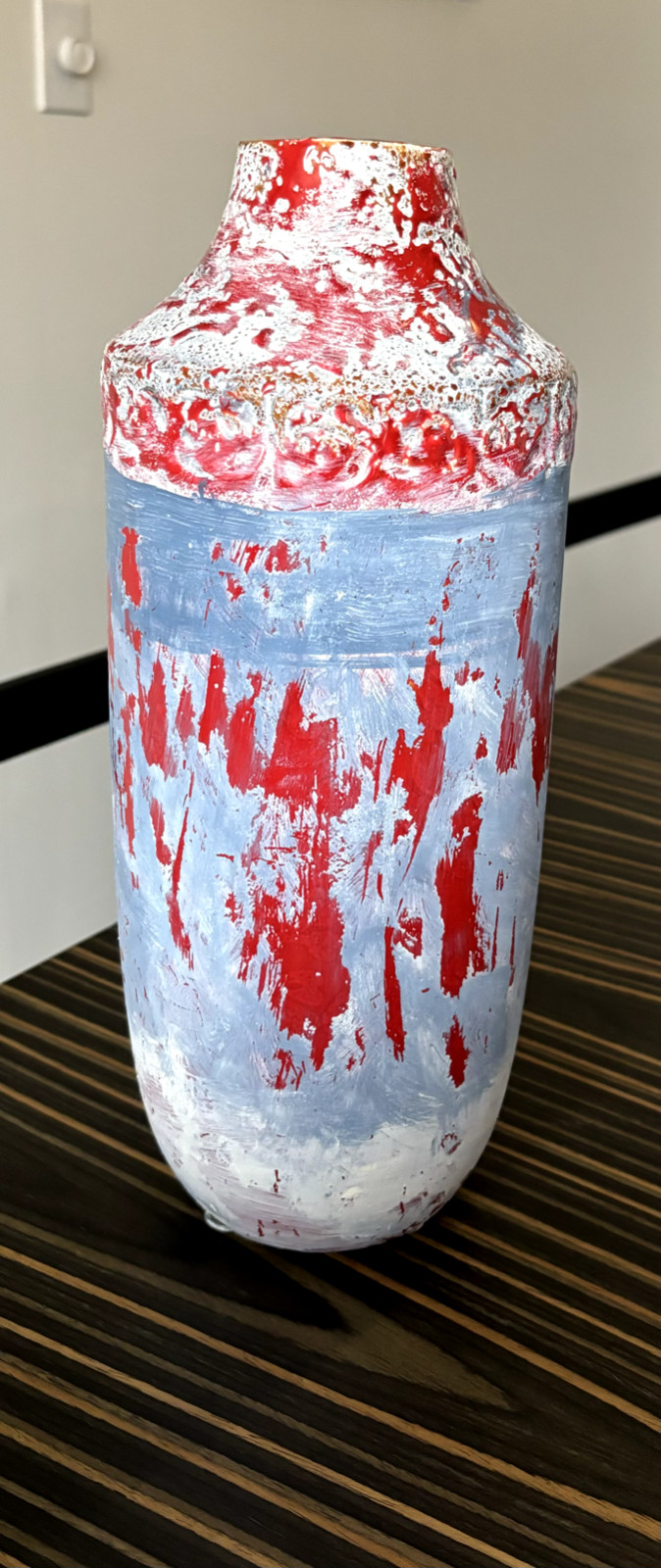 Vintage Mid century modern Volcano Lava Vase Red/blue/white