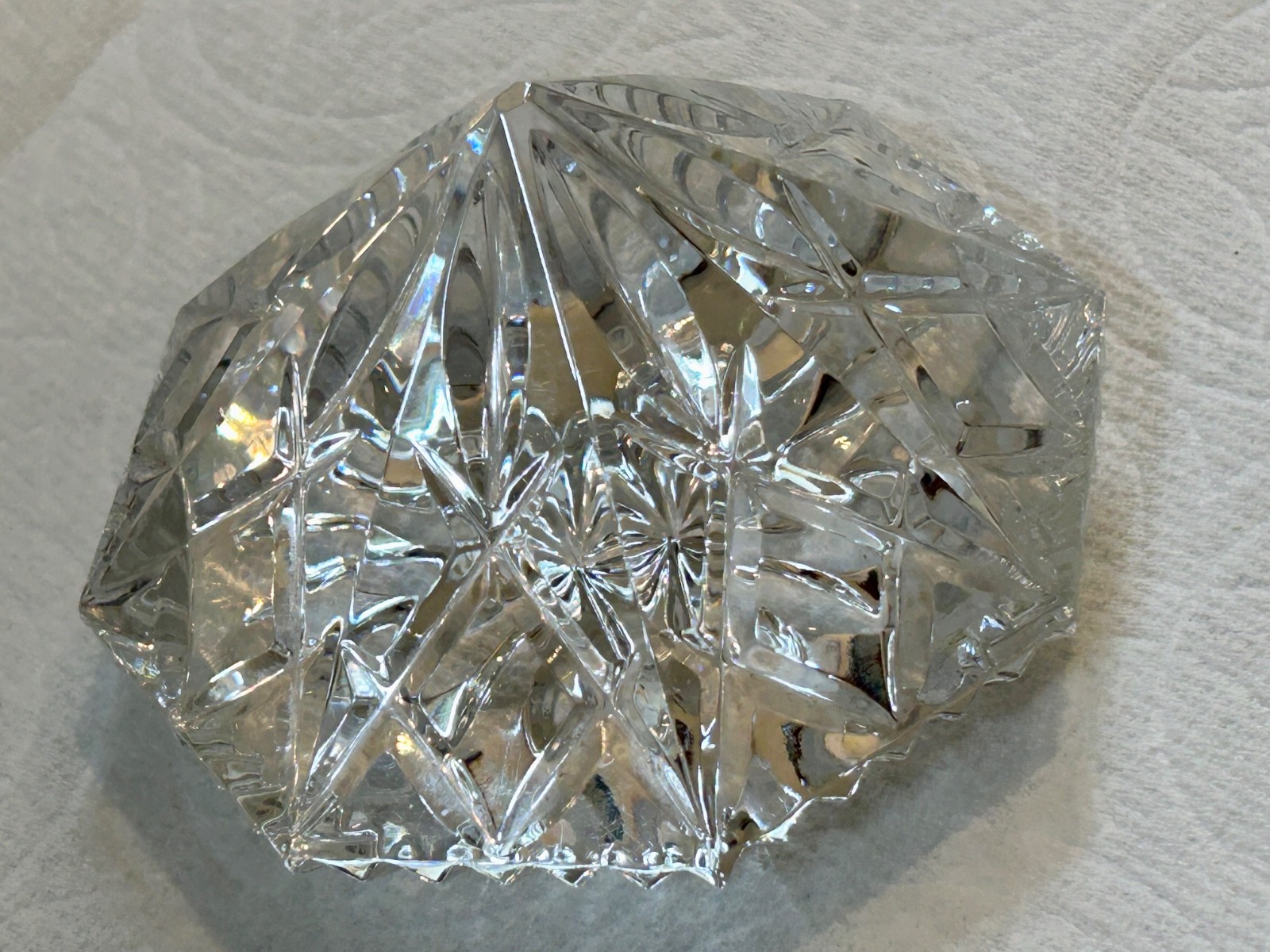 WATERFORD Marked Crystal Lismore Diamond Pyramid Shaped Intricate Paperweight