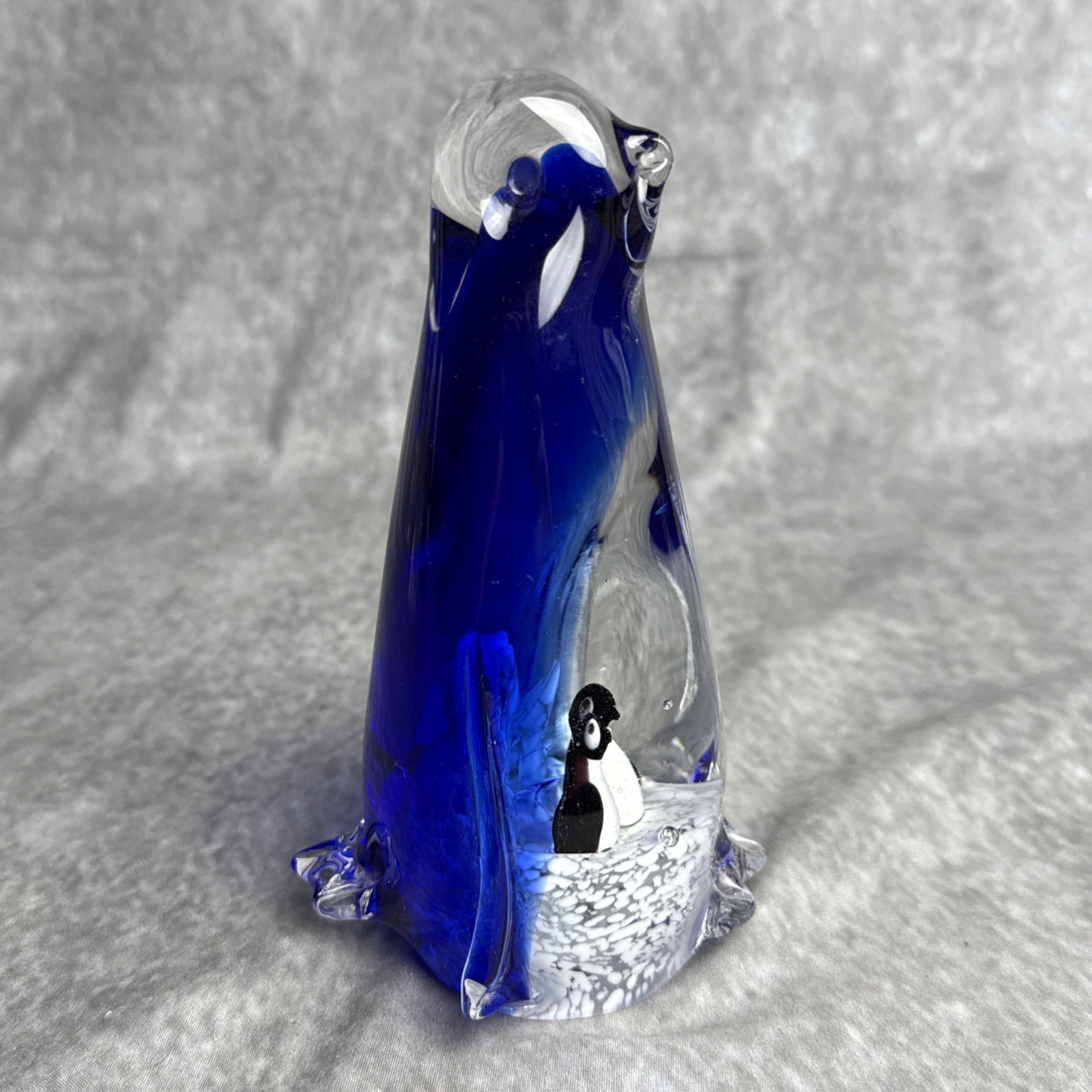 Vintage Mother Penguin & Babies Art Glass Figurine / Paperweight 6”