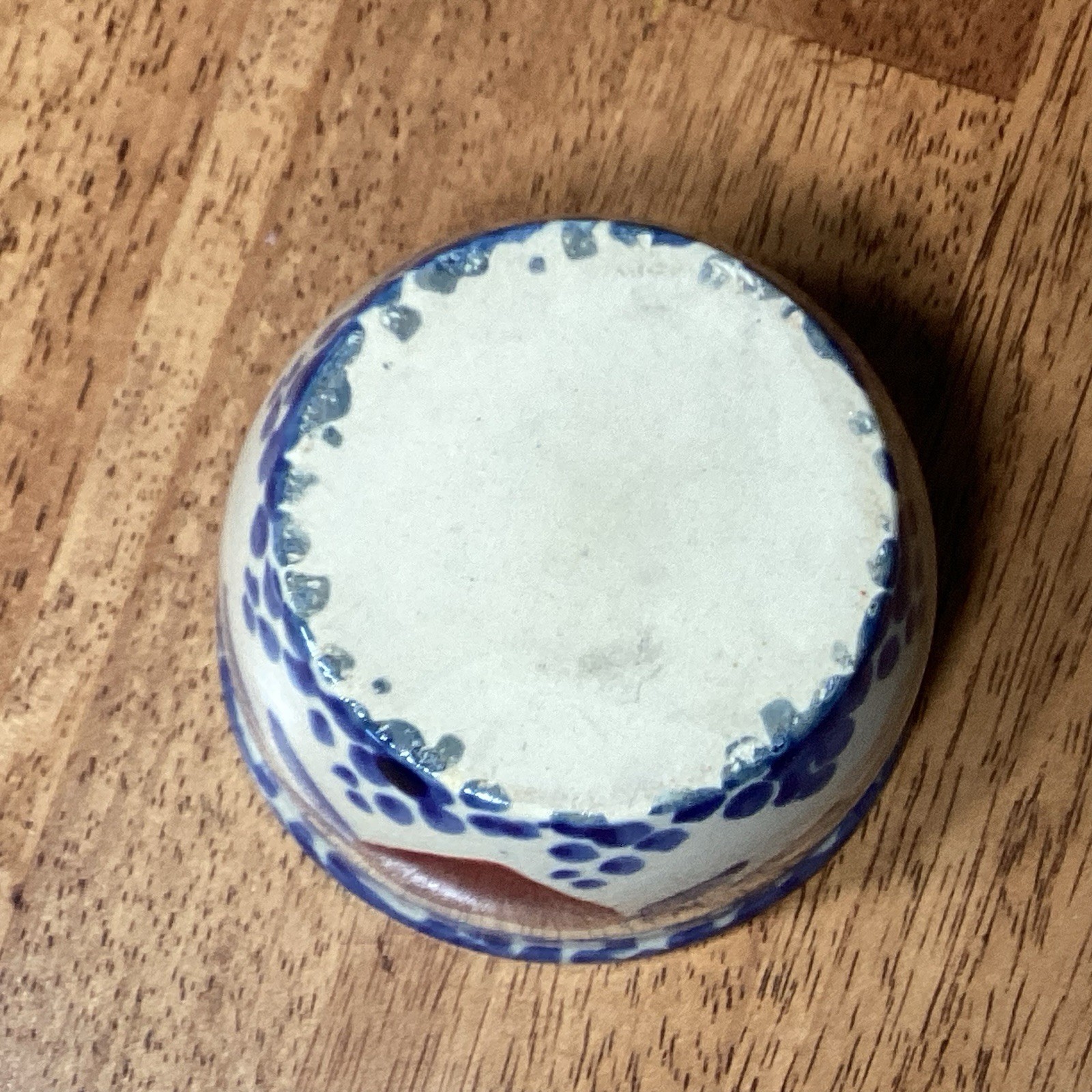 Vintage Stoneware Crock Candle Holder Country Blue Red Heart Farmhouse