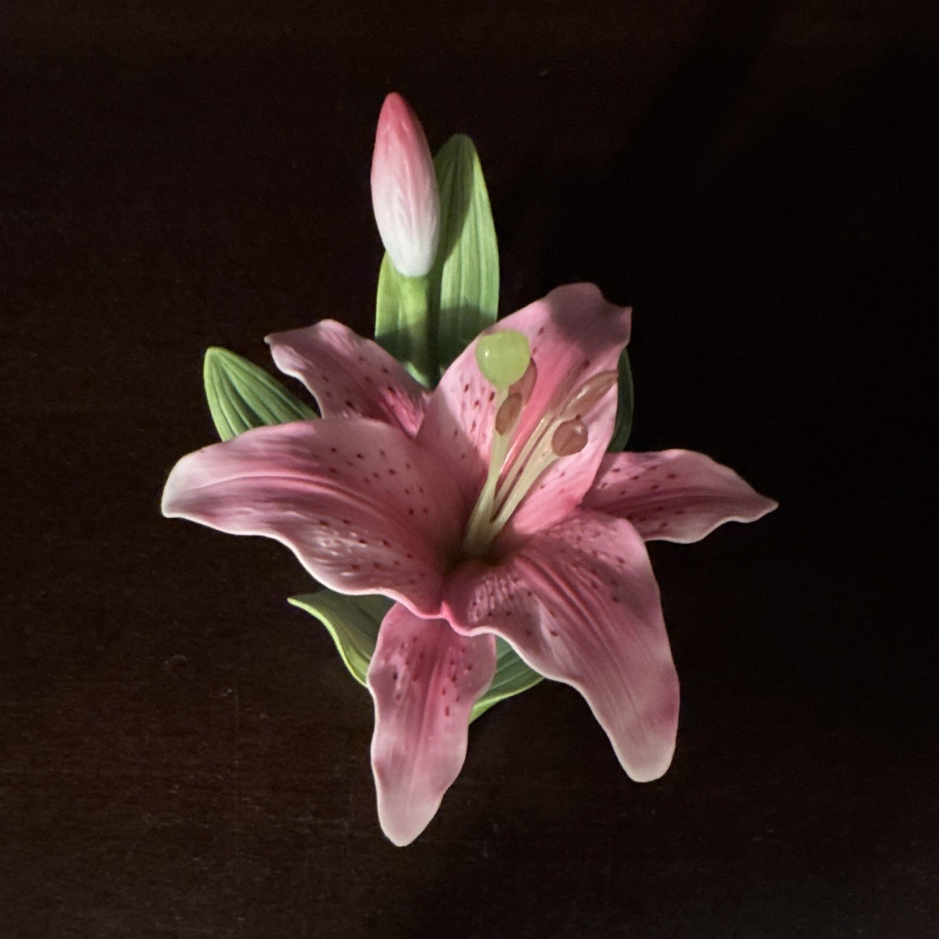 Andrea by Sadek Pink Lily Porcelain Floral Figurine Green Accents China
