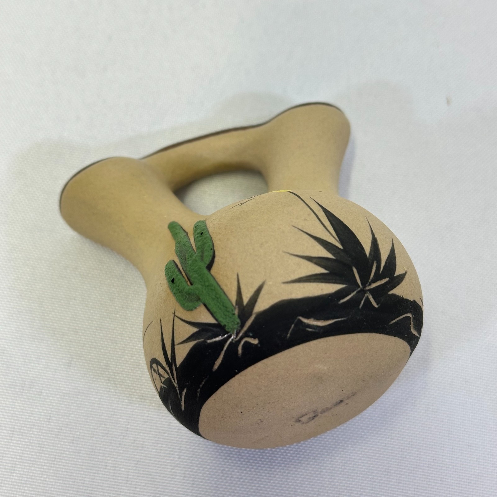 Southwestern Miniature Pottery Vase Saguaro Cactus Hand Painted 3-1/4″ Tall