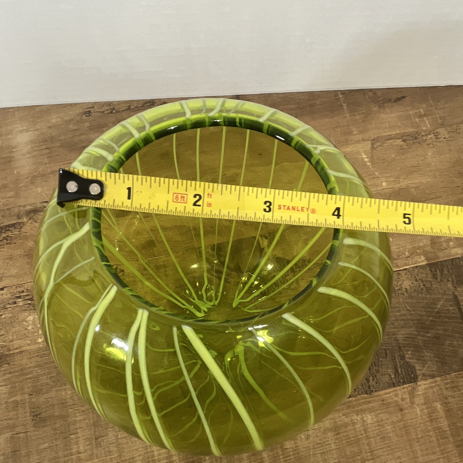 MCM Green Art Glass Orb Vase with Swirl Pattern
