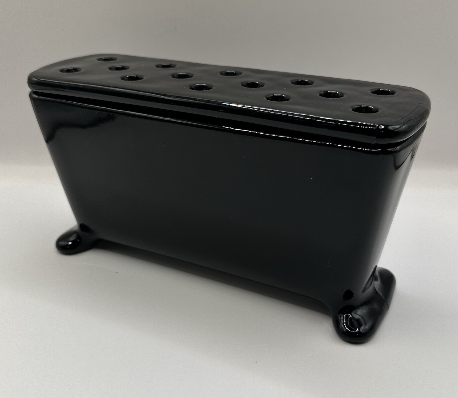 Fostoria Ebony Footed Window Box Vase Flower Box With Frog Beautiful! No Chips!