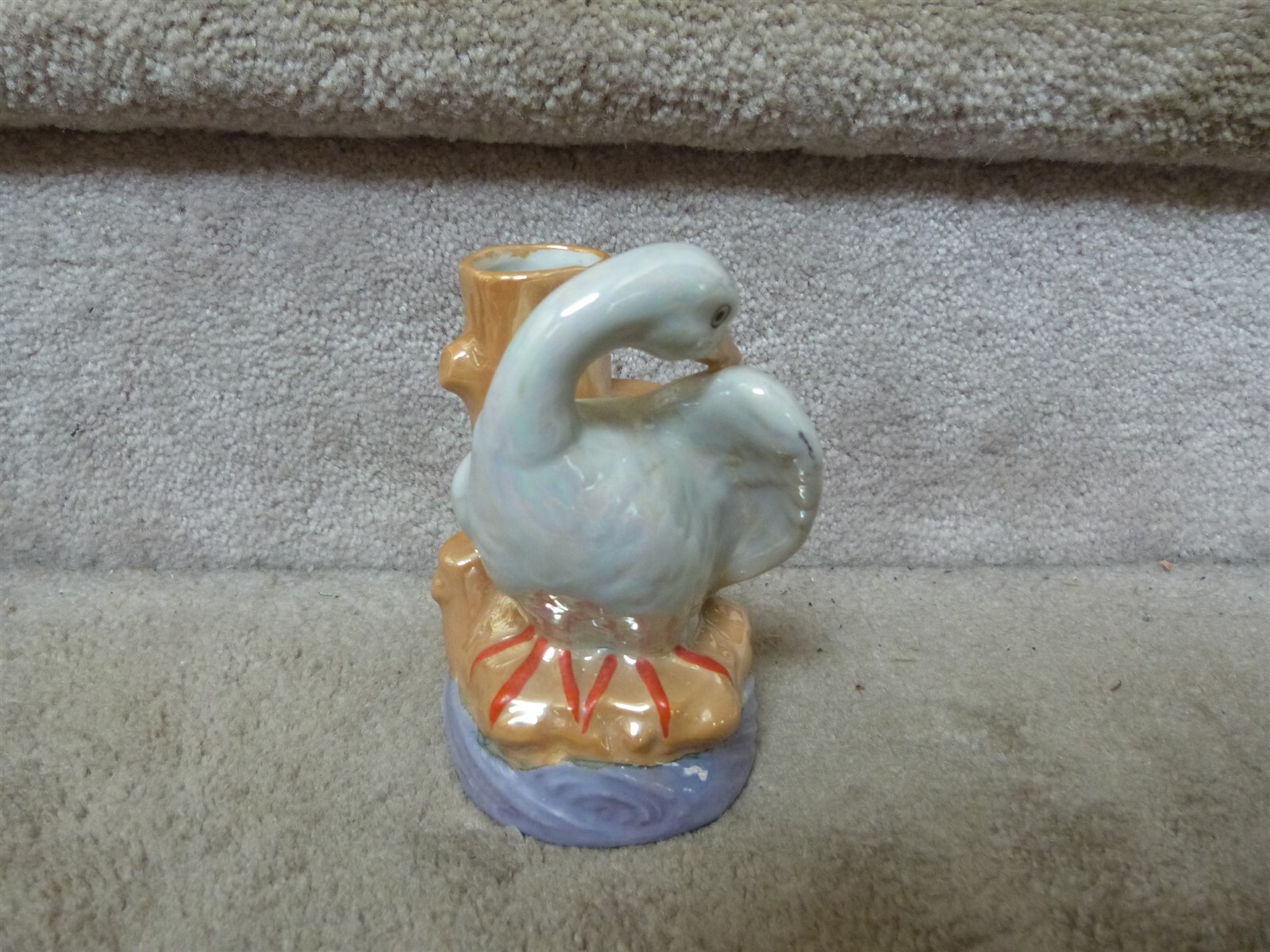 VINTAGE Hand Painted Lusterware Swan Goose Flower Vase Wall Pocket JAPAN 5″