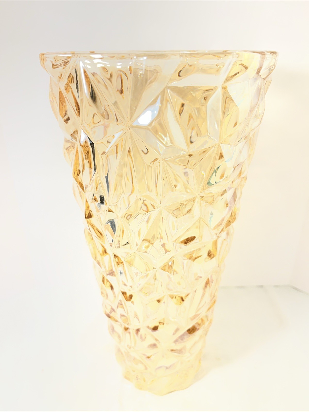 Large Gold Plated Crystal Abstract Vase MCM 11.5 Inches Tall 3 Part Mold VTG