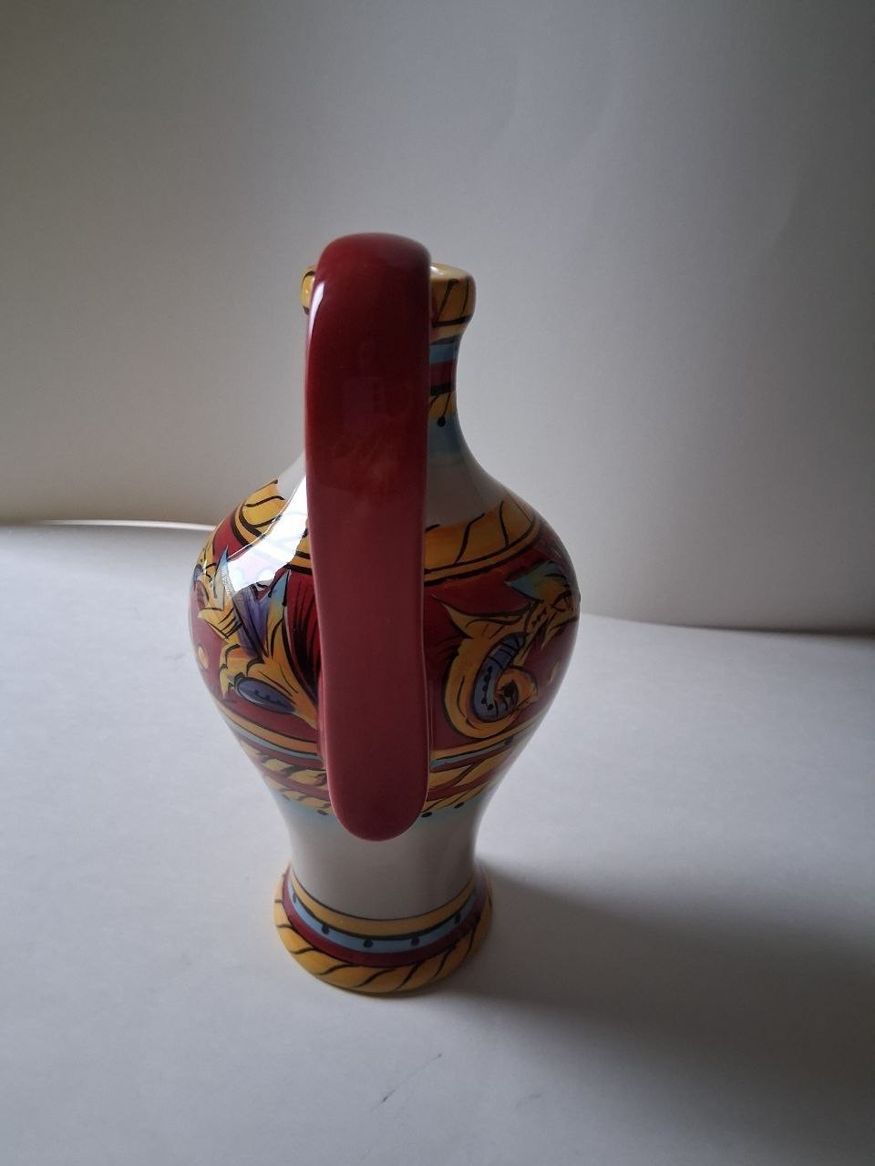 Tabletops Gallery Renaissance Hand Painted Ceramic Pitcher Vase 10in Multicolor